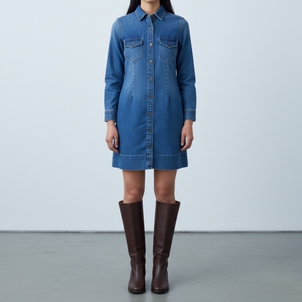 Max Jeans Denim Mini‎ Shirt Dress Stretch Casual Blue size Small